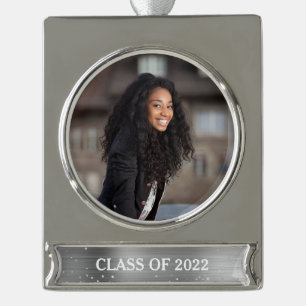 Abschlussjahrgangs-Foto mit Glitter Glamour Banner-Ornament Silber