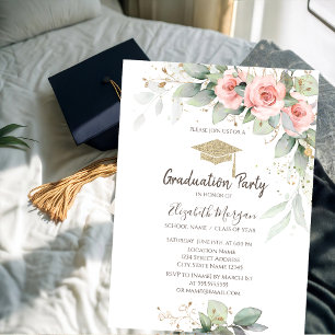 Abschlusskappe, rosafarbene Blumen zur Graduierung Einladung