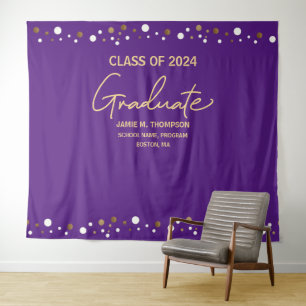 Abschlussklasse 2024 Purple Gold Hintergrundkuliss Wandteppich