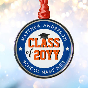 Abschlussklasse 2026 Blau Orange Absolvent Abschlu Ornament Aus Metall