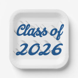 Abschlussklasse 2026 blaue Schrift Diplom Pappteller