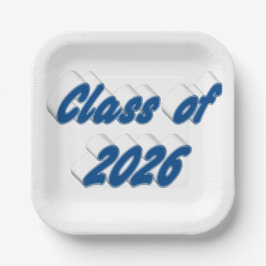 Abschlussklasse 2026 blaue Typografie-Abschlussfei Pappteller
