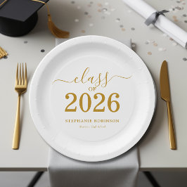 Abschlussklasse 2026 Gold Schrift Graduierung Pappteller