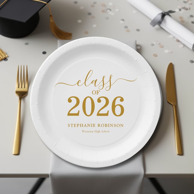 Abschlussklasse 2026 Gold Schrift Graduierung   Pappteller (Von Creator hochgeladen)