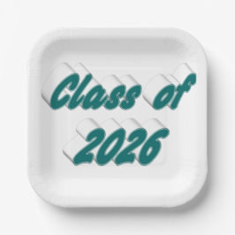 Abschlussklasse 2026 grüne Typografie-Abschlussfei Pappteller