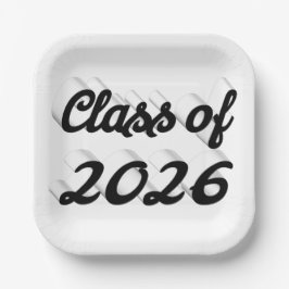 Abschlussklasse 2026 schwarze Schrift Graduation Pappteller