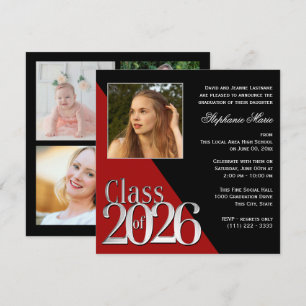 Abschlussklasse 2026 Silber Grad Rot mit Foto Einladung