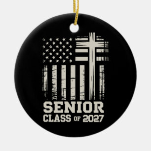 Abschlussklasse 2027 USA-Flagge Kreuz christlicher Keramik Ornament