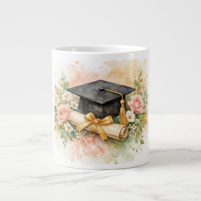 Abschlussmütze mit Blumendesign Jumbo-Tasse (Vorderseite)