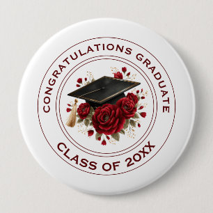 Abschlussmütze und rote Rosen Abschlussjahrgang 20 Button