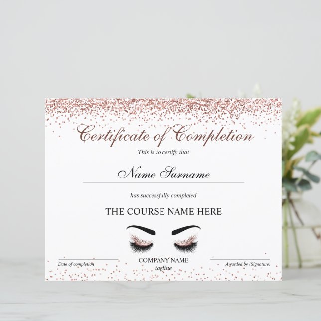 Abschlusszertifikat "Brows Lash Course" (Stehend Vorderseite)