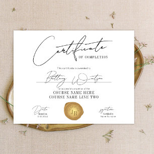 Abschlusszertifikat Elegante Gold Wax Briefmarke