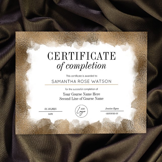 Abschlusszertifikat Gold Glitzer Salon Award (Elegant gold glitter effect Certificate of Completion professional course award)