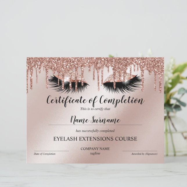 Abschlusszertifikat Lashes Kurs (Stehend Vorderseite)