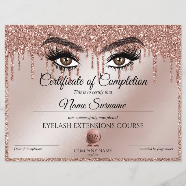 Abschlusszertifikat Lashes Kurs (Vorderseite)