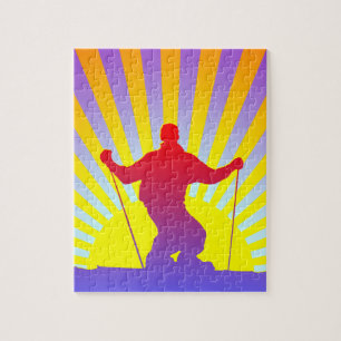 abschüssiger Skifahrer