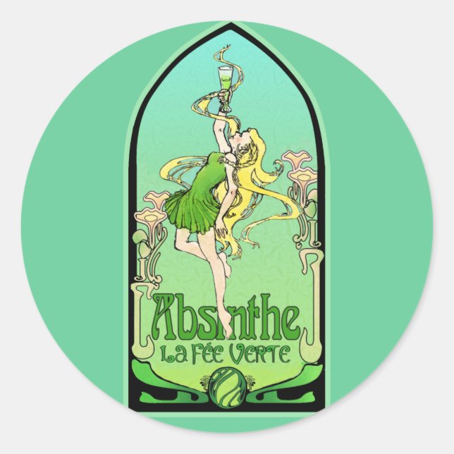 Absinthe Art Nouveau Runder Aufkleber (Vorderseite)
