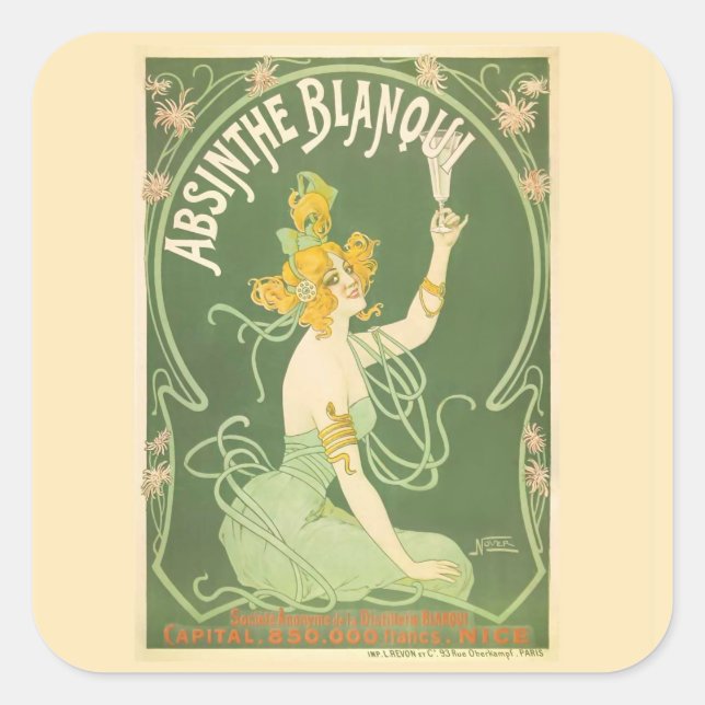 Absinthe Blanqui Nover Fine Art Quadratischer Aufkleber (Vorderseite)