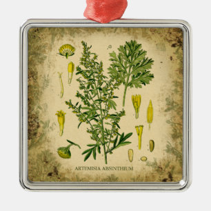 Absinthe Botanical Collage Silbernes Ornament