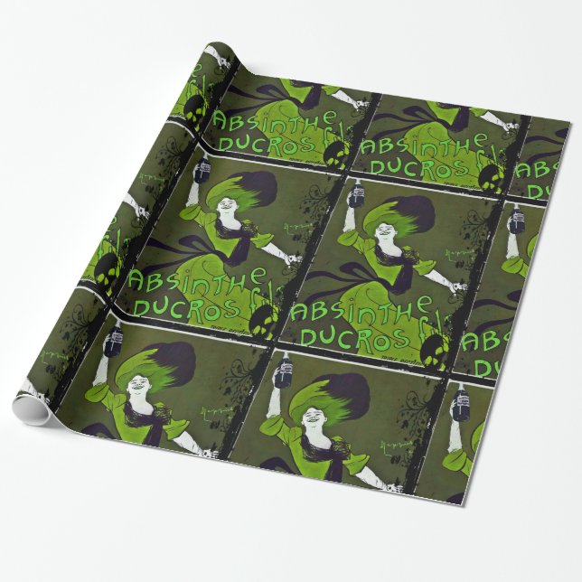 Absinthe in Green Vintage Poster Wrapping Paper Geschenkpapier (Ungerollt)