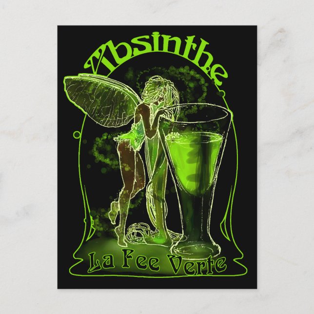 Absinthe La Fee Verte Fairy mit Glas Postkarte (Vorderseite)