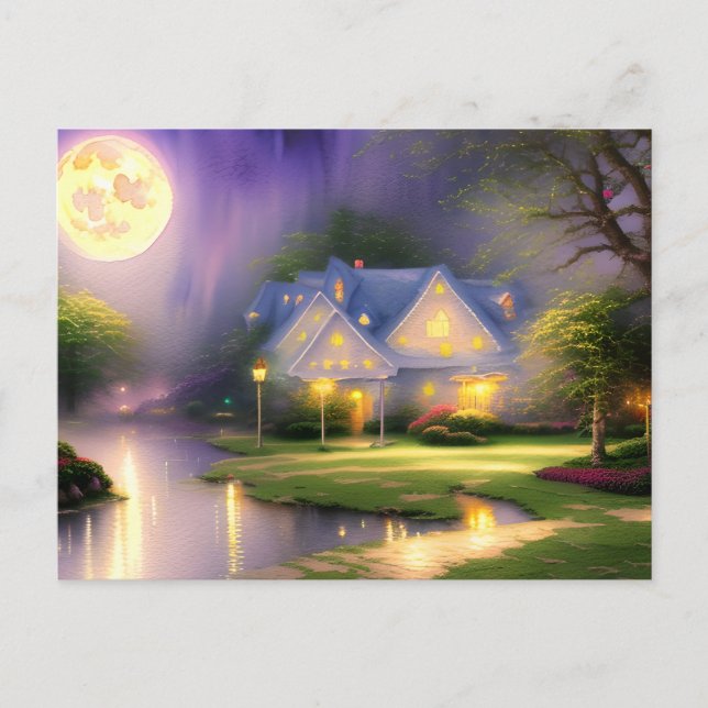 Absolut Atemberaubende Magie Vollmond Wasserfarbe Postkarte (Vorderseite)