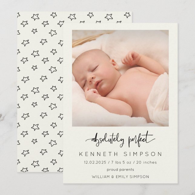 Absolut perfekte Foto Baby Birth Ankündigung (Vorne/Hinten)
