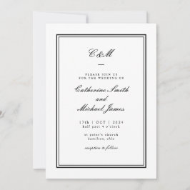 Absolute klassische Schwarz-Weiß-Monogramm-Hochzei Einladung