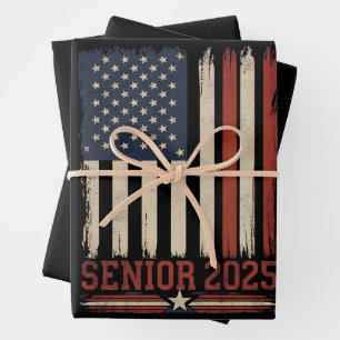 Absolvent 2025 Amerikanische Flagge USA Abschlussj Geschenkpapier Set