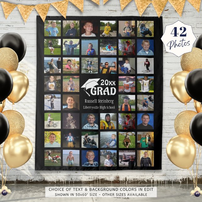 Absolvent 44 Foto-Collage Name Schule Schwarz Wandteppich (Von Creator hochgeladen)