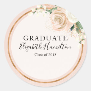 Absolvent Blush & Rose Gold Modern Chic Floral Runder Aufkleber