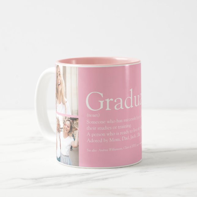 Absolvent Definition Modernes Foto Girly Pink Zweifarbige Tasse (Vorderseite Links)