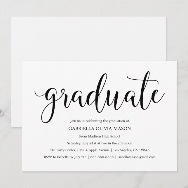 Absolvent | Einladung zur Black Script Graduation  (Vorne/Hinten)