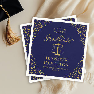 Absolvent Elegant Gold Blau Jurastudium Abschluss Serviette