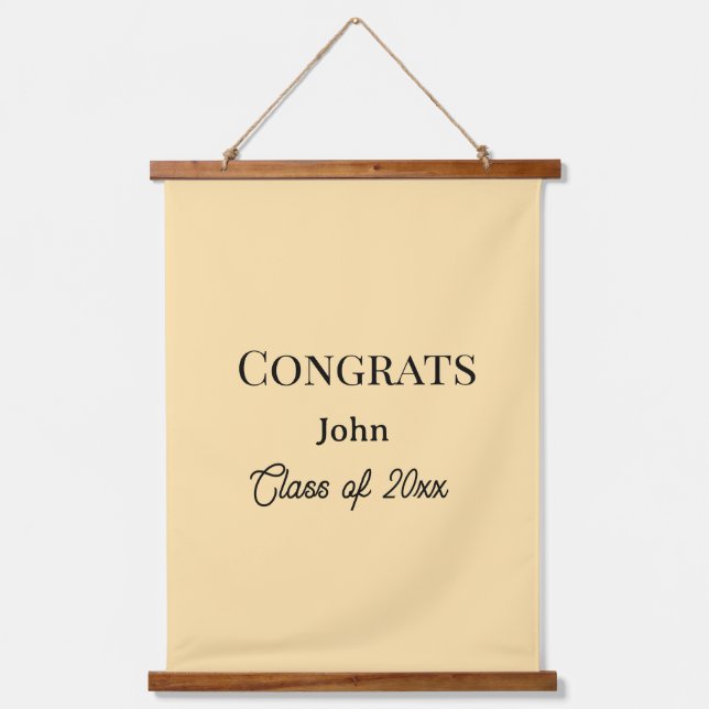 Absolvent Junge Name Gratulation Datum Jahr Text Wandteppich Mit Holzrahmen (Vorderseite)