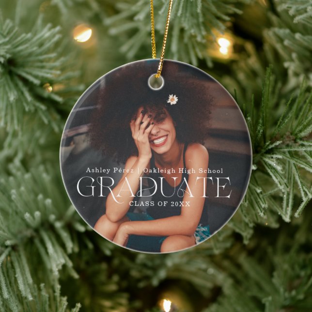 Absolvent | Sentimental Foto Keepake Weihnachten Keramik Ornament (Baum)