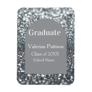 Absolvent silbergrauer Glitter-Bogenform Name Jahr Magnet
