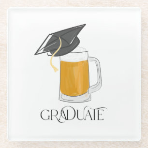 Absolventen-Bierglas & schwarze Graduiertenmütze Glasuntersetzer
