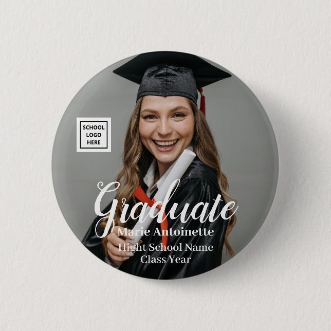 Absolventenfoto mit Schul-Logo Abschluss Button (Vorderseite)