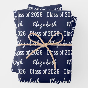 Absolventenname der Klasse 2026 Dunkelblau und Wei Geschenkpapier Set
