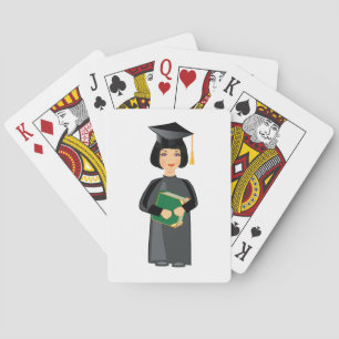 Absolventin in schwarzer Kappe und Robe Spielkarten