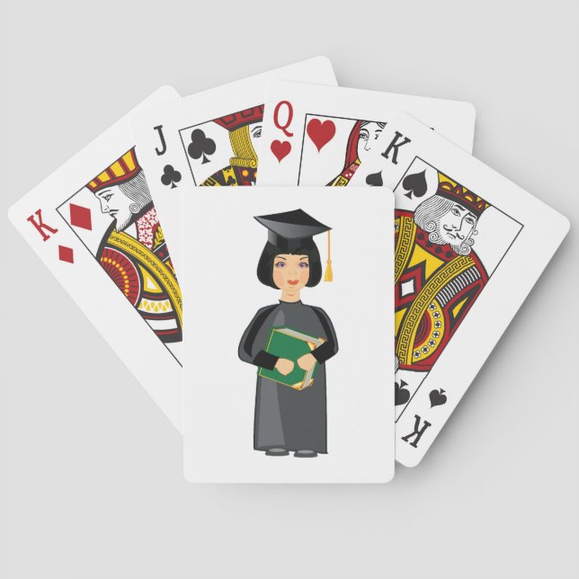 Absolventin in schwarzer Kappe und Robe Spielkarten (Rückseite)