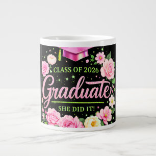 Absolventin Klasse 2026 Sie hats geschafft Pink Fl Jumbo-Tasse