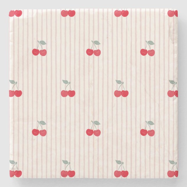 Absorbent Retro Cherries Pattern Sweetheart Glaze Steinuntersetzer (Vorderseite)
