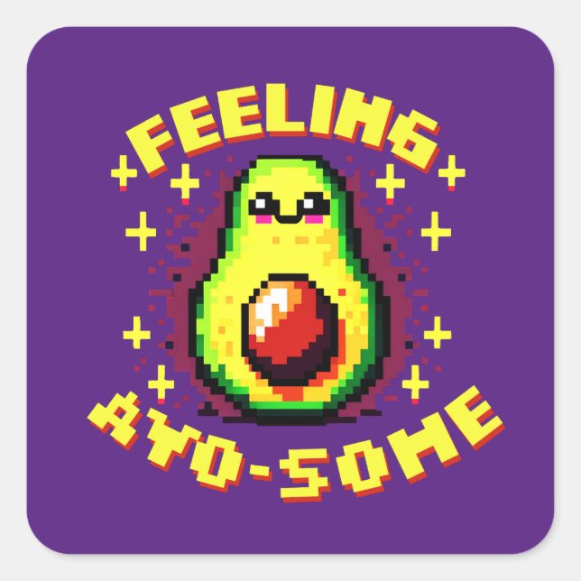 Abspielte Avocado Pixel Art 'Gefühl Avo-some' 8-Bi Quadratischer Aufkleber (Vorderseite)