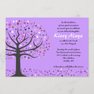 Abstact Arbre de vie Bat mitzvah Invitation Violet