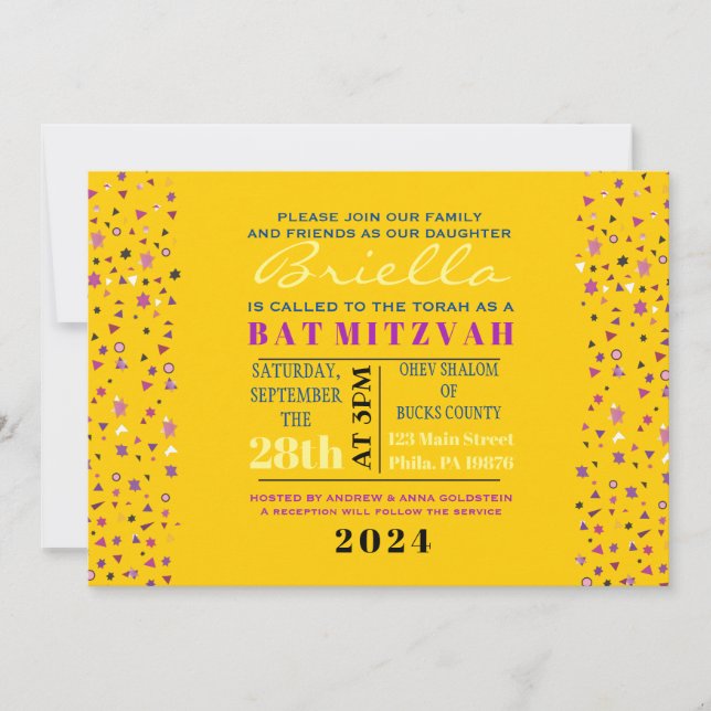 Abstact Tree of Life Bat Mitzvah Einladung Gold (Vorderseite)