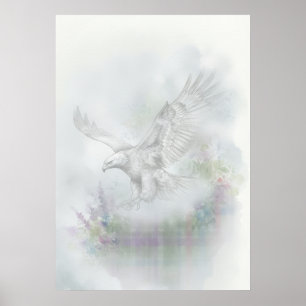Absteigender Adler Nebelsee Aquarellposter Poster