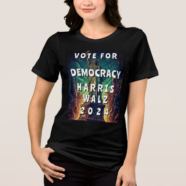 Abstimmung für Demokratie Harris Walz Tri-Blend Shirt (Vorderseite)