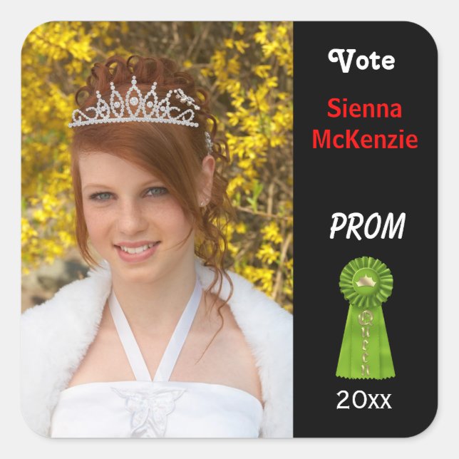 Abstimmung für Prom Queen (grün) Quadratischer Aufkleber (Vorderseite)